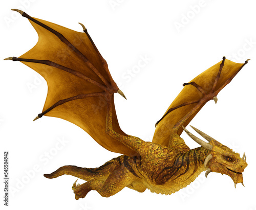 3D Rendered Golden Wyvern - A Bipedal Dragon Isolated on Transparent Background - 3D Illustration