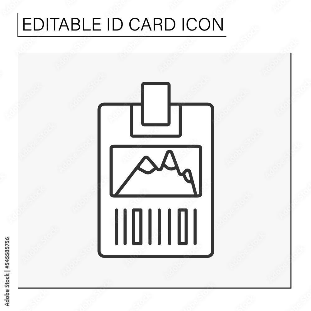 ID card line icon. Badge with mountain information. Barcode. Biometric data. Identity detection concept. Isolated vector illustration.Editable stroke ID card line icon. Badge with mountain information. Barcode. Biometric data. Identity detection concept. Isolated vector illustration.Editable stroke