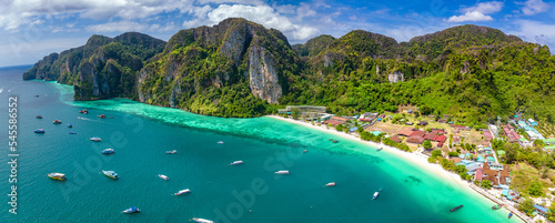 Aerial view of Ton Sai Beach in Koh Phi Phi, Krabi Thailand photo