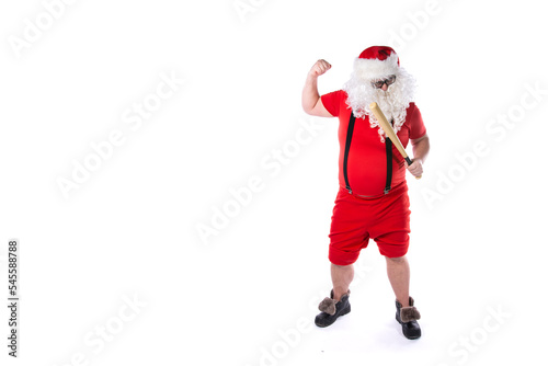 Jolly Santa Claus with a baseball bat