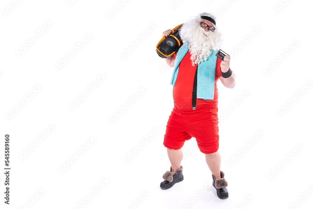 Retro style. Funny Santa Claus dancing to pop music.