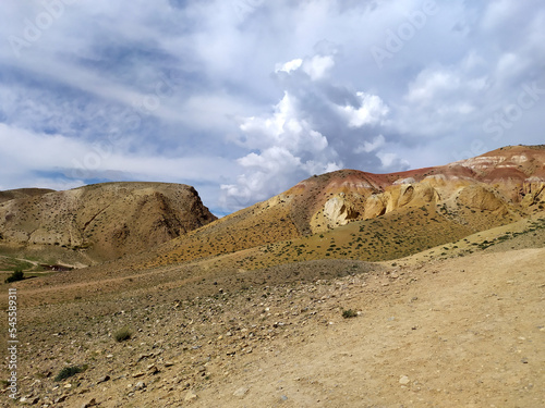 Mars in Altai Mountains, Altai Republic, Russia, Siberia.. Nature environment background red mountains in Kyzyl-Chin valley, also called Mars 1 valley.
