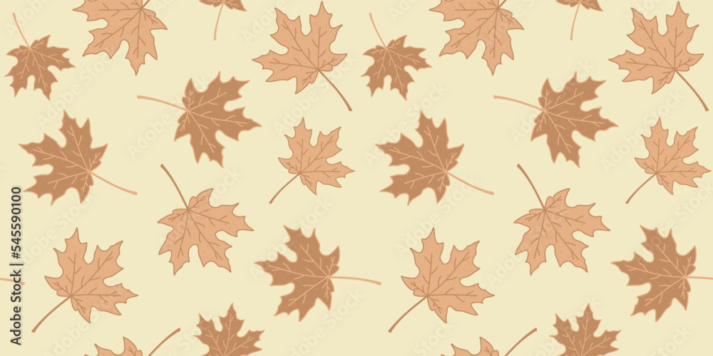 Brown maple leaves on a light beige background. Autumn endless texture with falling leaves, foliage. Vector seamless pattern for wrapping paper, packaging, wallpaper, cover, surface texture and print Brown maple leaves on a light beige background. Autumn endless texture with falling leaves, foliage. Vector seamless pattern for wrapping paper, packaging, wallpaper, cover, surface texture and print