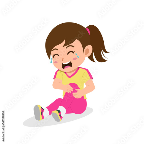 Cartoon of Cute Girl Getting Leg Pain While Jogging