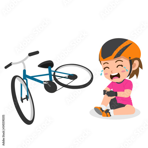 Cartoon of Cute Girl Getting Leg Pain While Riding a Bicycle