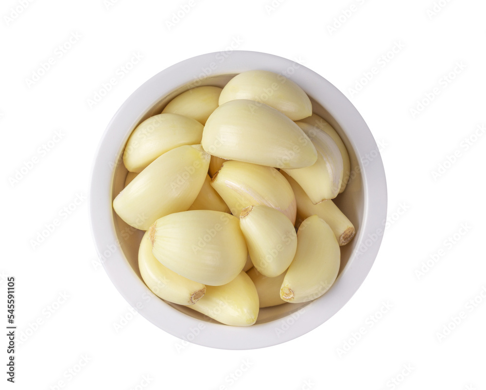 Garlic in a bowl isolated on transparent png