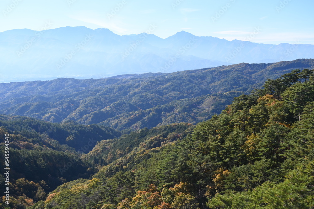 Fototapeta premium 山梨県の昇仙峡の仏像の紅葉風景