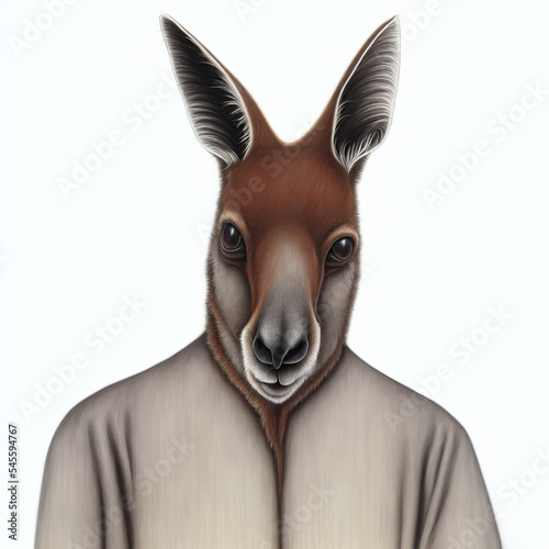 Portrait of a kangaroo man. Anthropomorphic kangaroo. Digital illustration. © eestingnef