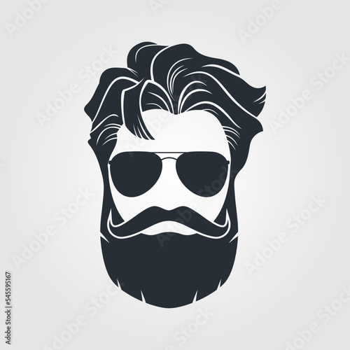 Bearded men in sunglasses, hipster face icon isolated. Vector illustration