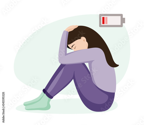 A tired woman without energy. A sad man. Depression. Vector illustration.
