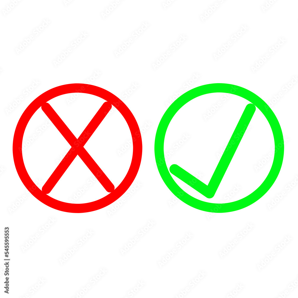 Obraz premium Set of tick icons on a white background. Green and red are great for true and false checking logos. Vector