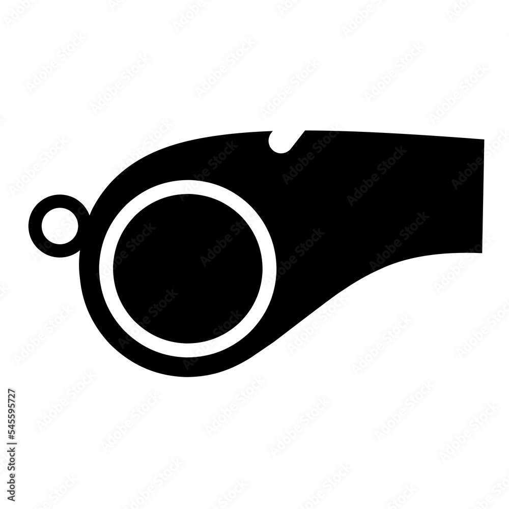 Black whistle silhouette on white background. Beep sign. Perfect for sports logos. Black whistle silhouette on white background. Beep sign. Perfect for sports logos.