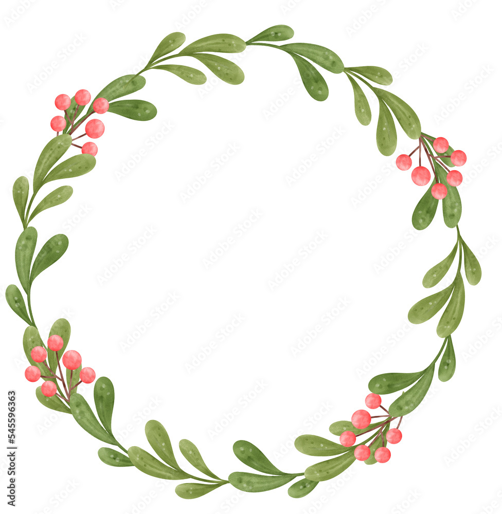 Fototapeta premium cute Christmas wreath cartoon watercolor 