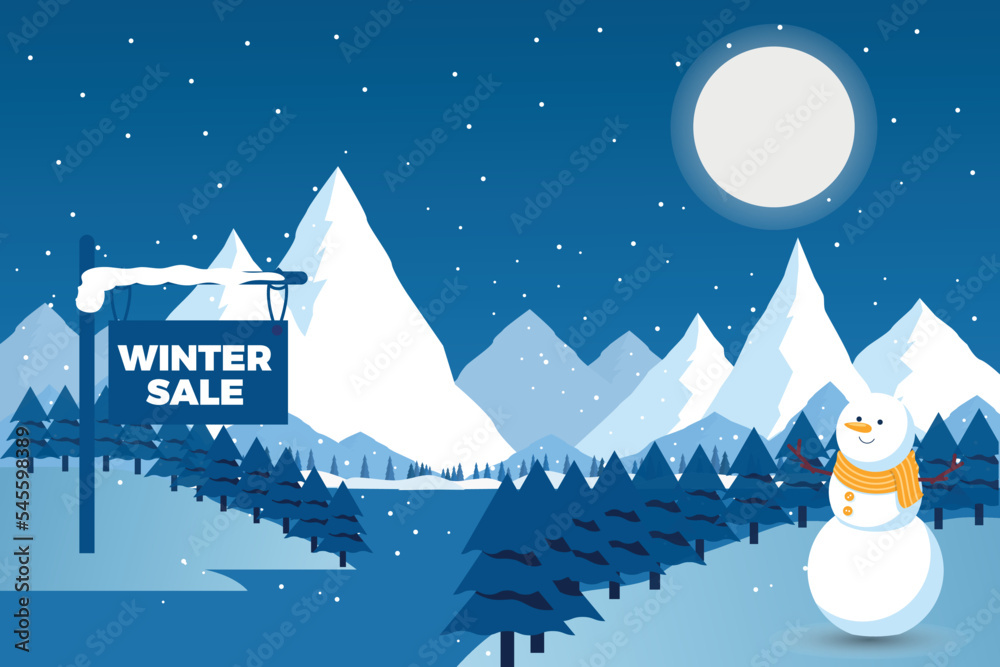 Winter sale  banner design with snow.