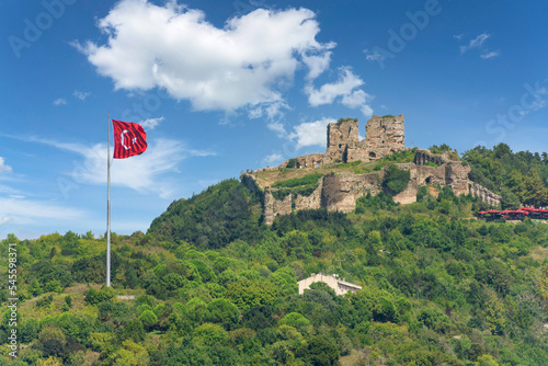 Ruins of Yoros Castle, Yoros Kalesi, or Genoese Castle, an ancient Byzantine castle at the confluence of Bosphorus and Black Sea in Anadolu Kavagi, Istanbul, Turkey photo