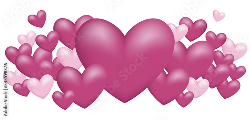 Background design for Valentine's Day with many realistic hearts. Love themed illustration with dark and light pink hearts on white background.