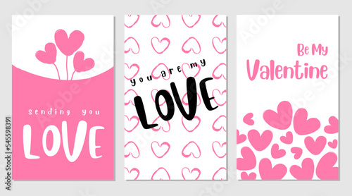Valentines day greeting card with calligraphy love messages. Valentines day card designs with hand drawn hearts.