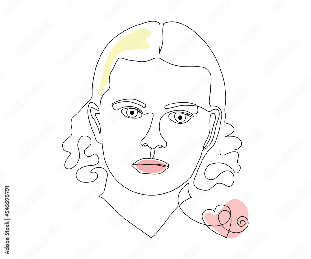 the portrait of the girl is hand-drawn in a minimalist style, in the technique of a single line, a monoline. Cosmetics symbol, beauty salon logo