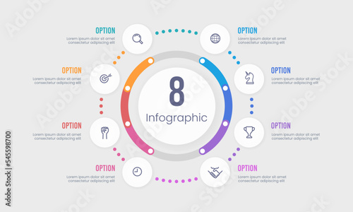 Process chart. Infographic 8 options business process colorful. Vector illustration.