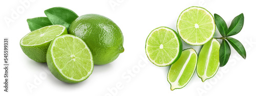 lime with half and leaf isolated on white background