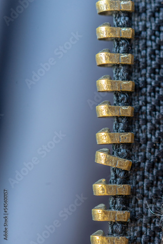 Zipper on jeans close-up macro