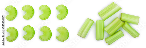 fresh celery isolated on white background.Top view. Flat lay