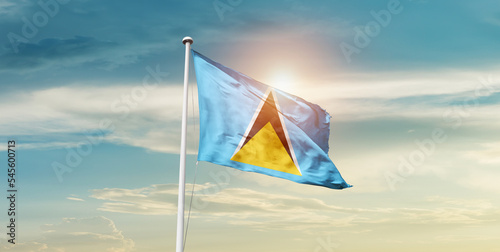 Saint Lucia national flag cloth fabric waving on the sky - Image