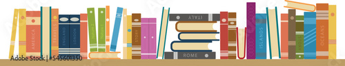 Bookshelf full of books in the library.