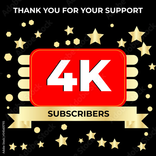 illustration vector graphic of thank you 4k followers, with golden color and black background. perfect design template for social network and followers