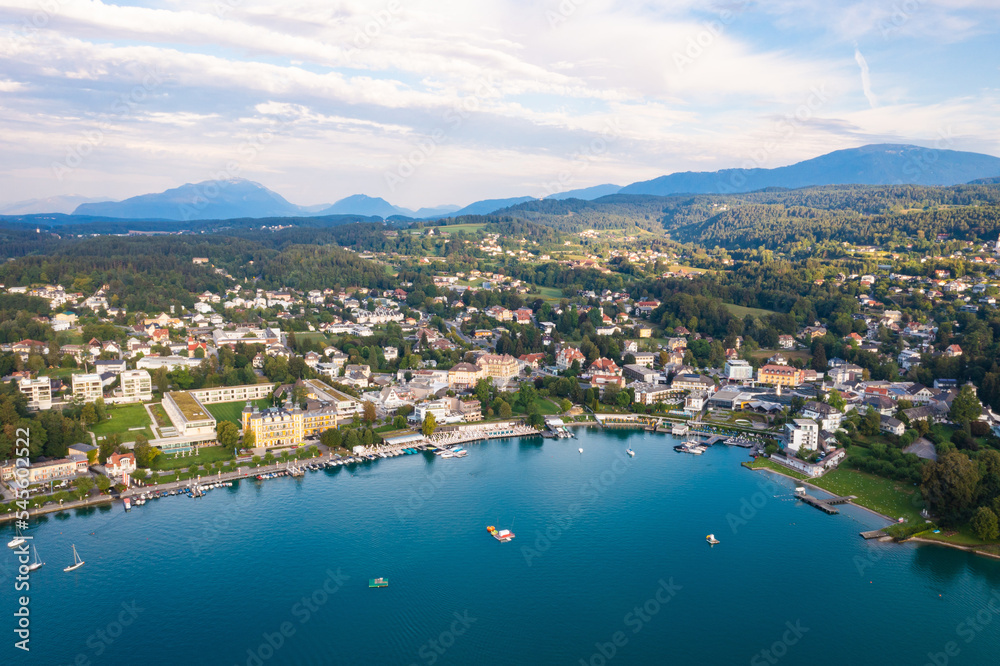 Aerial view to Lake Wörthersee in the Carinthia (Kärnten) region in the South of Austria