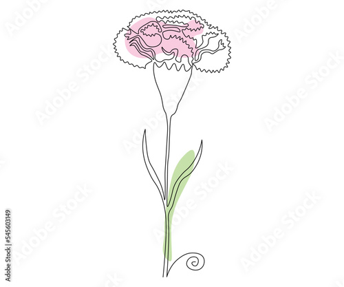 the carnation flower is hand-drawn in a minimalist style, in the technique of one line, mono line. Cosmetics symbol, beauty salon logo