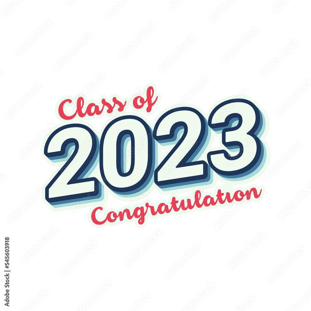 Class of 2023 congratulation text sticker style isolated in white and transparent. Class of 2023 congratulation text sticker style isolated in white and transparent.