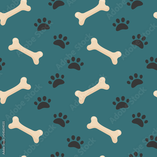 seamless background with bones and paw prints 