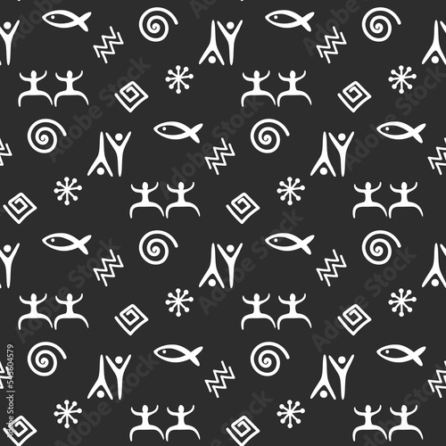 ethnic pattern with doodle ancient script 