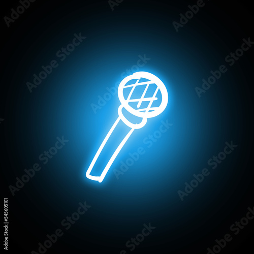 Hand drawn microphone for singing icon in hologram and neon style with glow