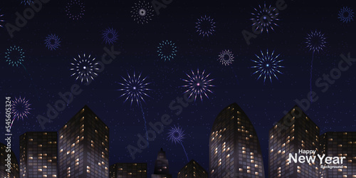new year celebration event background, fireworks in the night sky with snow