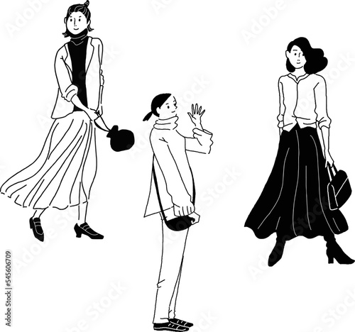 おしゃれな女性のベクター線画