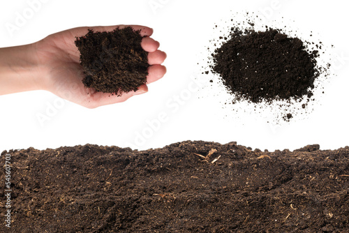 Soil for plant isolated on white background.