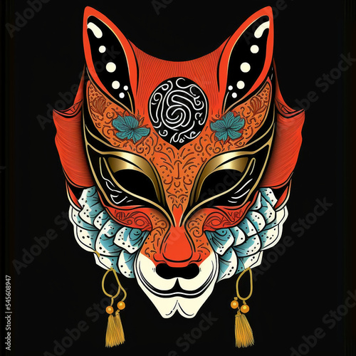  Japanese kitsune mask vector. Generative AI