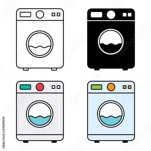 Set of Washing machine equipment, Electric washer laundry icon, wash symbol clothes, vector illustration background