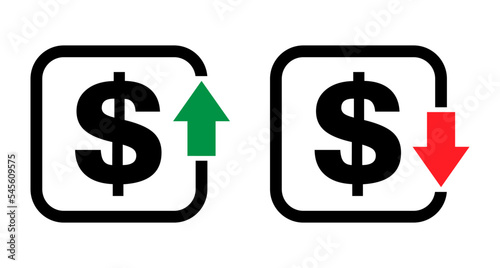 Wallpaper Mural Set of cost symbol dollar increase and decrease icon. Money vector symbol isolated on background Torontodigital.ca