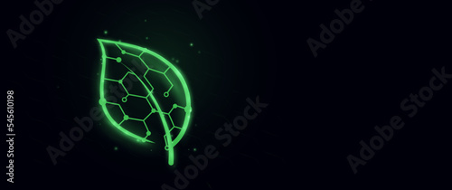 Green leaves with Technology. Biotechnology, green energy, medicine, science concepts. Vector illustration