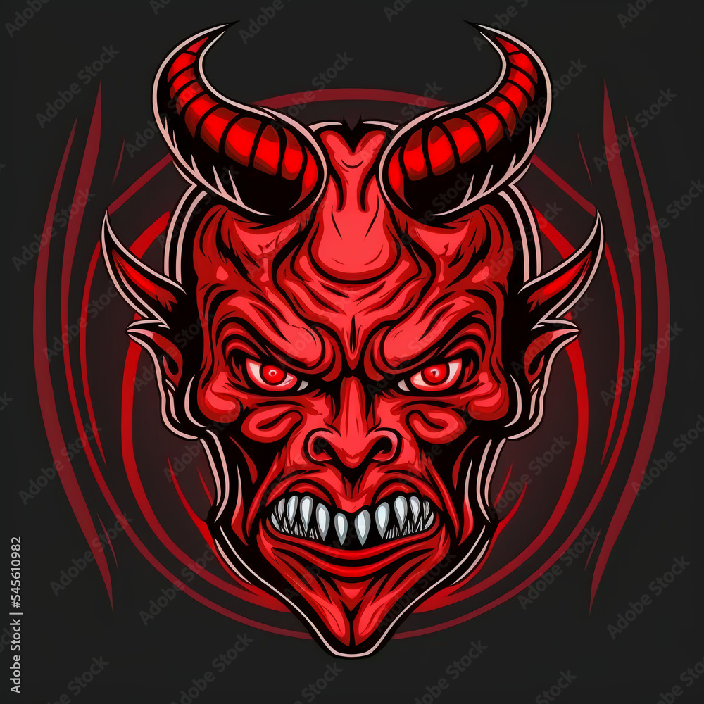 Red demon devil Satan face vector. Generative AI Red demon devil Satan face vector. Generative AI