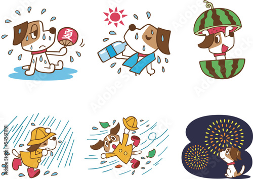 ジャックラッセルテリア犬　セット10　茶色線　(猛暑、豪雨、花火、他)