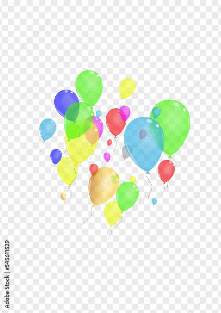 Red Toy Background Transparent Vector. Air Festive Illustration. Blue Sphere. Multicolor Baloon. Balloon Fly Border.