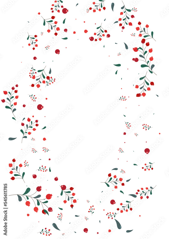 Burgundy Foliage Background White Vector. Rowan Organic Template. Pink Leaves Decoration. Paper Illustration. Berries Realistic.