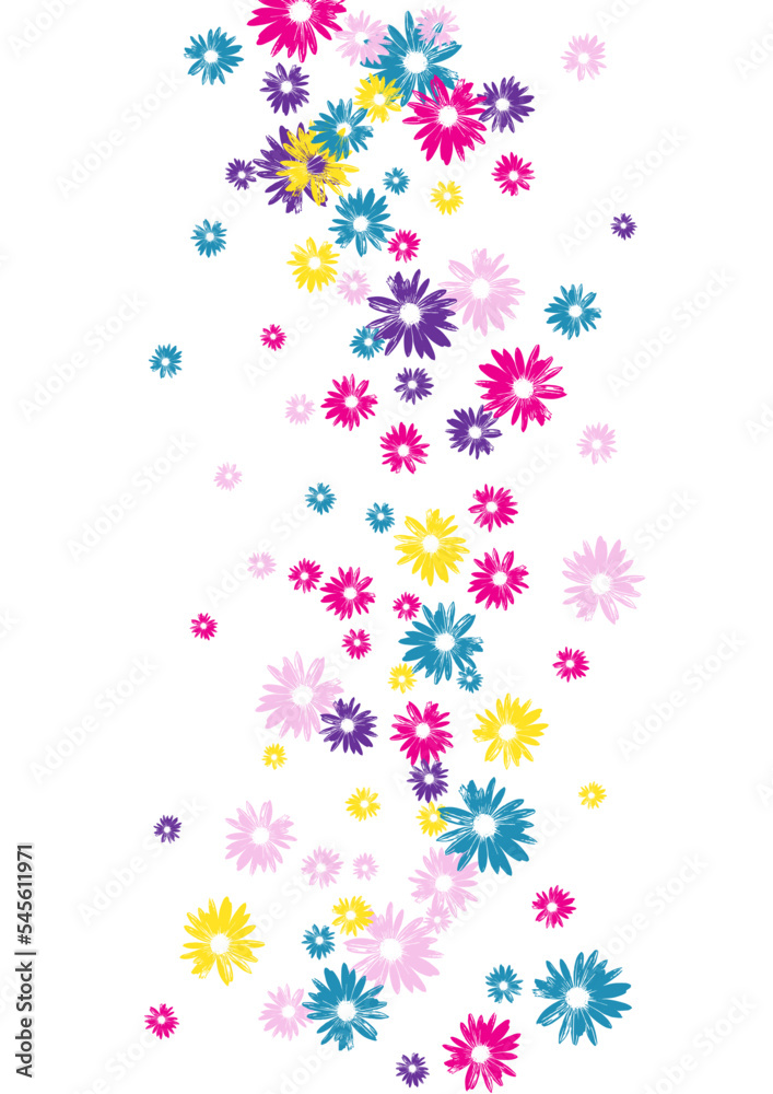 Color Chamomile Background White Vector. Flowers Beautiful Design. Purple Floral Simple. Childhood Banner. Style Multicolored Plant.