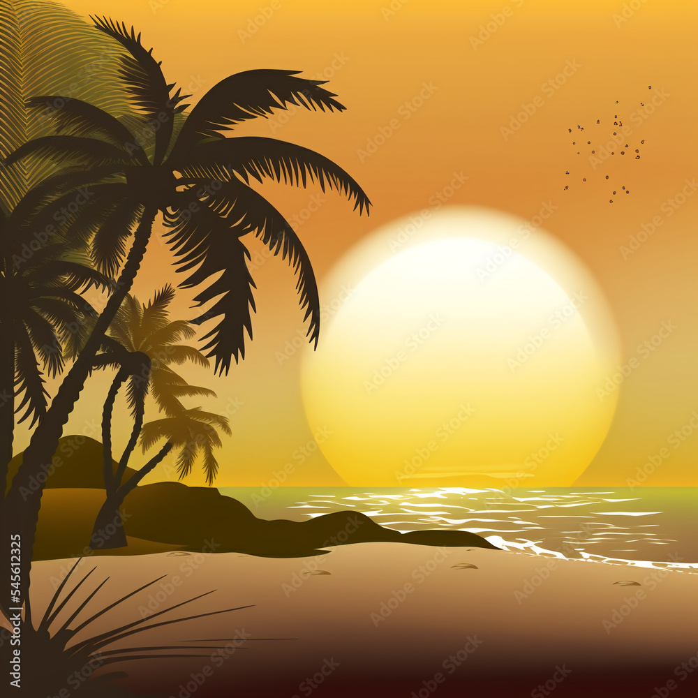 Sun beach palm vector. Generative AI