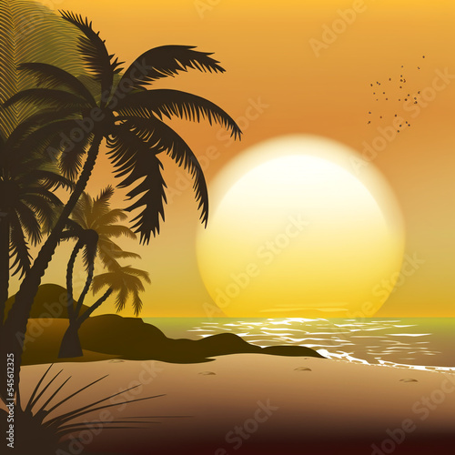 Sun beach palm vector. Generative AI