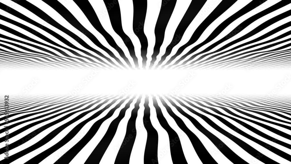 Halftone animated background frame. Wave motion of chaotic lines, stripes, ribbons. 3d tunnel. Texture of hypnosis rays. Computer screensaver for technology, presentations, business, shares. 4k